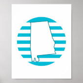 Poster Alabama US State Outline Retro Circle Blue (Devant)