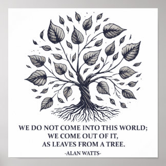 Poster Alan Watts Feuilles de vie - Citation d'arbre myst
