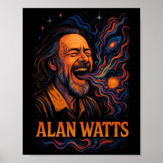 Poster Alan Watts Laugh Galaxy Universe Psychedelic Art P (Devant)