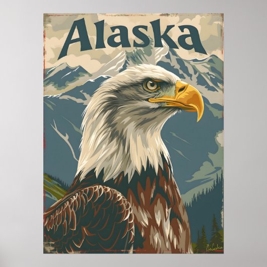 Poster Alaska Bald Eagle Vintage (Devant)