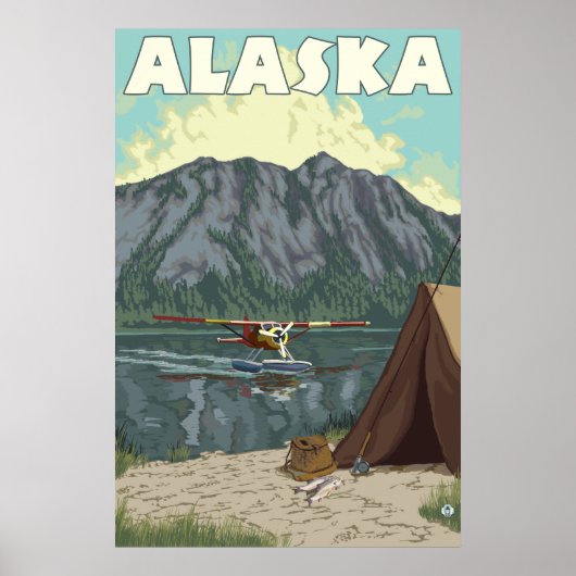 Poster Alaska - Bush Plane and Fishing (Devant)