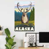 Poster Alaska - Caribou dans la nature (Bureau à domicile)