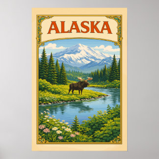 Poster Alaska Orignal Vintage Bois