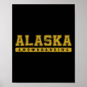 Poster Alaska Snowboard Jaune Texte Vintage