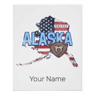 Poster Alaska State États-Unis Carte Vintage USA