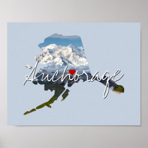 Poster Alaska State Photo insert and town name
