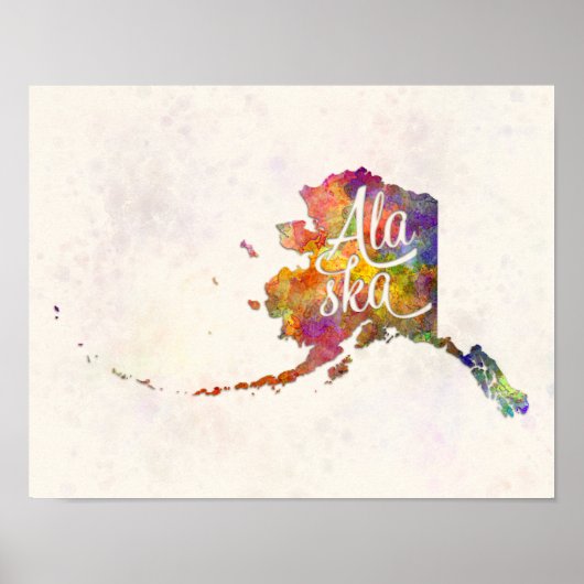 Poster Alaska US State in watercolor text cut out (Devant)