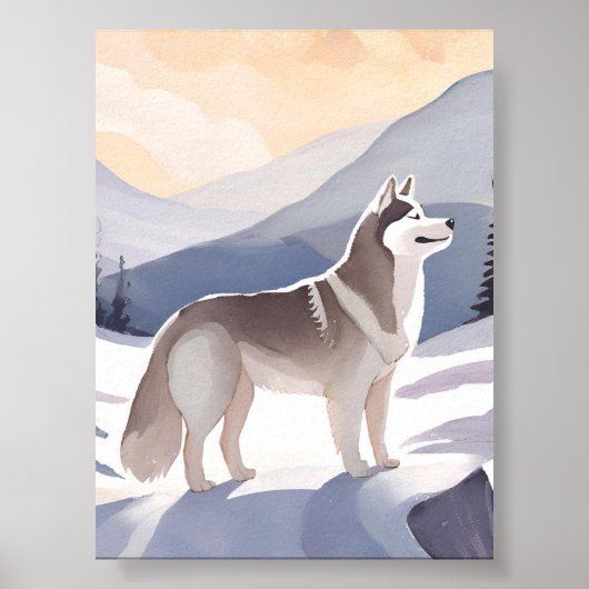 Poster Alaskan Husky | Dog Mountain Watercolor Art (Devant)