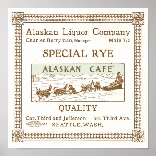 Poster Alaskan Liquor Company Annonce Vers 1912 (Devant)
