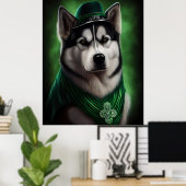 Poster Alaskan Malamute chien en robe de fête St. Patrick (Bureau à domicile)