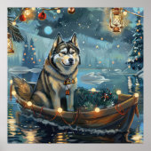 Poster Alaskan Malamute Noël Festive Voyage (Devant)