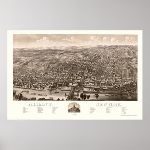 Poster Albany, NY Carte panoramique - 1879