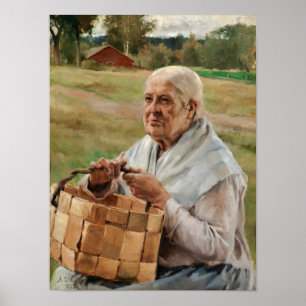 Poster Albert Edelfelt - Vieille femme avec un panier d'é