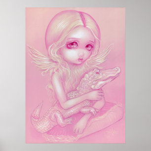 Poster Albino Alligator Angel grand oeil bas Art Imprimer