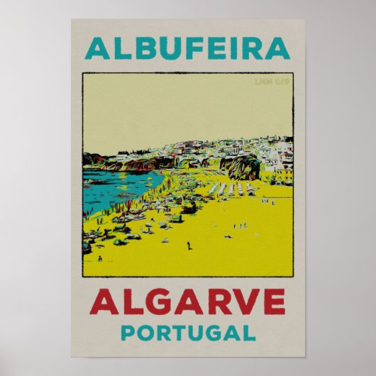 Poster Albufeira beach Algarve Portugal voyage vintage (Devant)