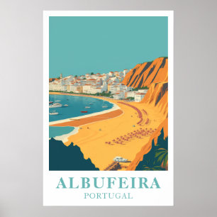 Poster Albufeira Portugal Art de voyage de plage vintage
