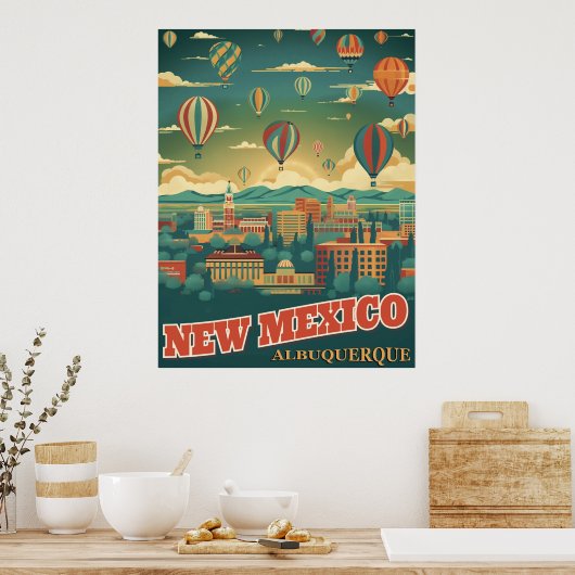 Poster Albuquerque, Nouveau-Mexique avec un ballon à air (Cuisine)