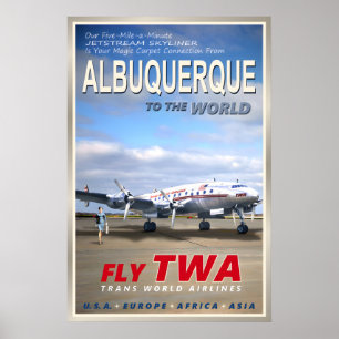 Poster ALBUQUERQUE Nouveau-Mexique TWA Airlines Nouveau O