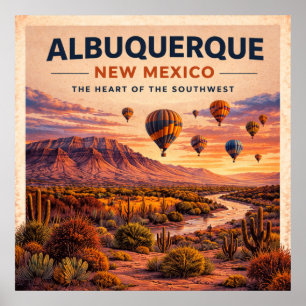 Poster Albuquerque Nouveau-Mexique Voyages Rétro