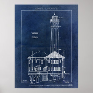 Poster Alcatraz Island Lighthouse Blueprint Vintage