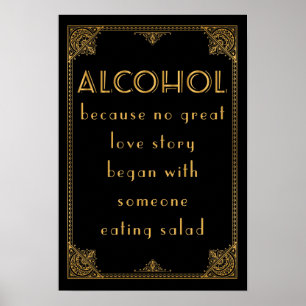 Poster ALCOHOL bar à boissons Gatsby panneau mariage insp