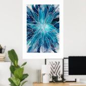 Poster - Alcohol Ink Art Blue White Flower (Bureau à domicile)