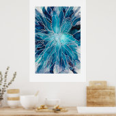 Poster - Alcohol Ink Art Blue White Flower (Cuisine)