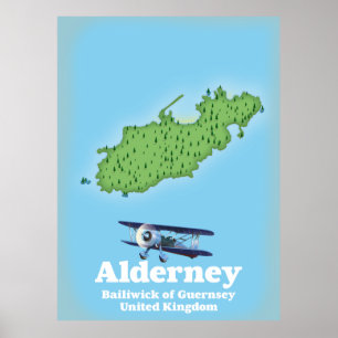 Poster Alderney Bailiwick de Guernesey Carte du Royaume-U