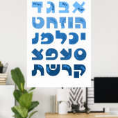 Poster Alef-Bet hébreu dans Ombre Bleu Enfants juifs (Bureau à domicile)