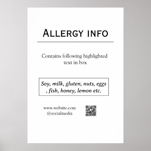 Poster Alerte d'allergie alimentaire ajouter le nom des a (Devant)