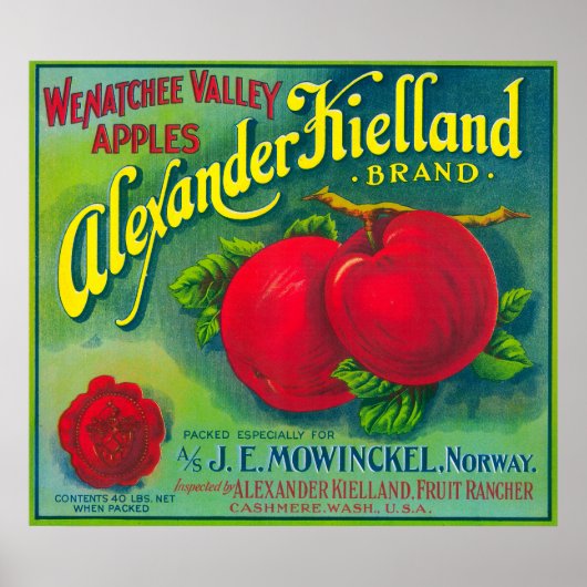 Poster Alexander Kielland Apple Étiquette - Cashmere, WA (Devant)