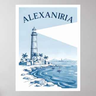 Poster Alexandria Lighthouse Coastal Scene Travel