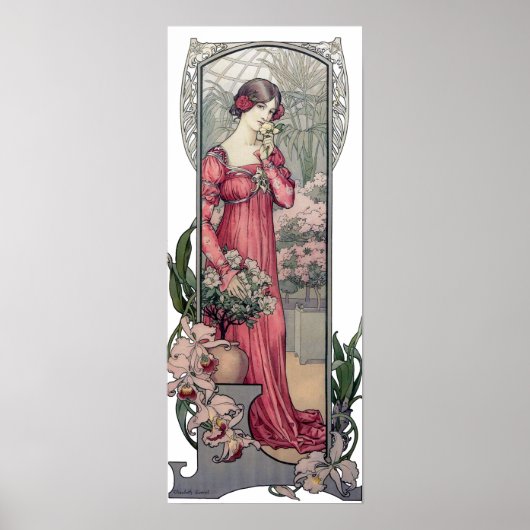 Poster Alfons vintages Mucha Girl Avec Fleurs (Devant)
