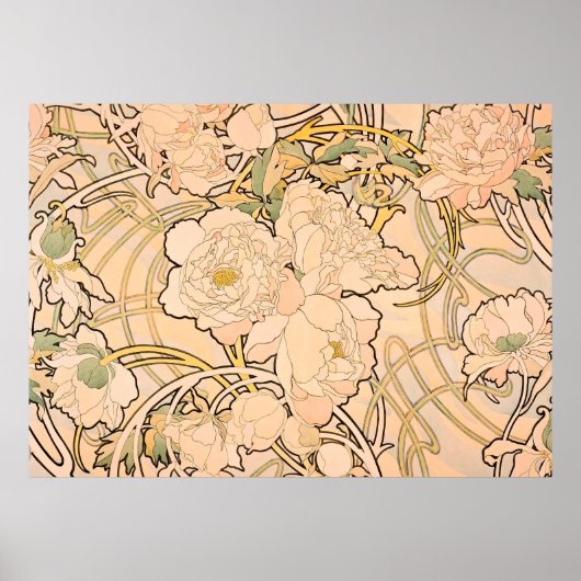 Poster Alfonse Mucha Art Nouveau Peonies (Devant)