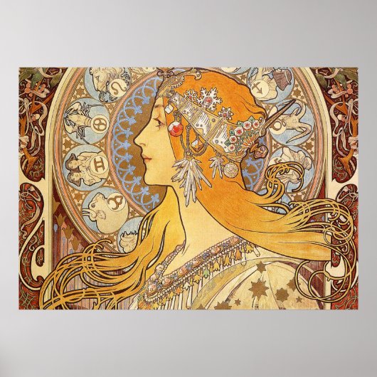 Poster Alfonse Mucha Zodiac Art nouveau femme (Devant)