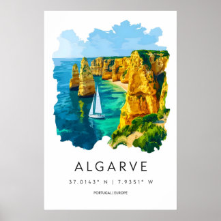 Poster Algarve Watercolor Ski Vintage National Park