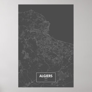 Poster Alger, Algérie (blanche sur le noir)