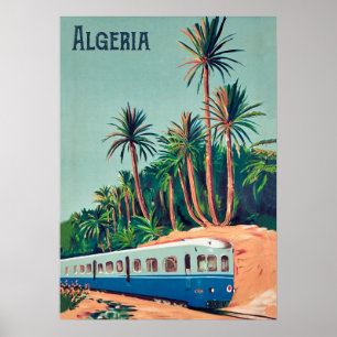 Poster Algérie, train à travers les palmiers