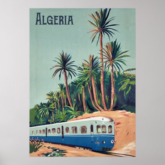 Poster Algérie, Train passant les Palmiers (Devant)