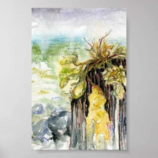 Poster Algues et plage en voie de disparition sous la plu (Devant)