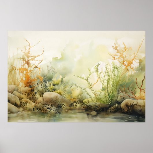 Poster Algues Kelp Garden Aquarelle Imprimer (Devant)