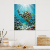 Poster Algues Tortue Océan Calme (Cuisine)