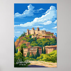 Poster Alhambra Espagne Illustration de voyage Art vintag