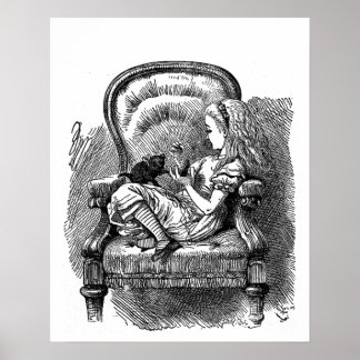 Poster Alice au Pays des merveilles chaton noir antique v