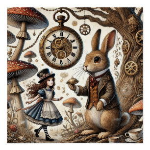Poster Alice au pays des merveilles Lapin Blanc thé Art