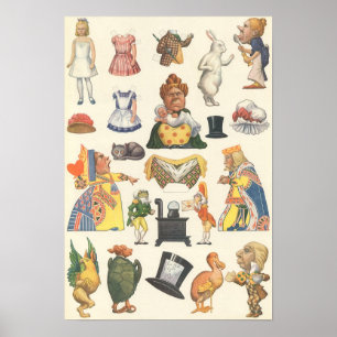 Poster Alice au pays des merveilles, poupée Vintage en pa