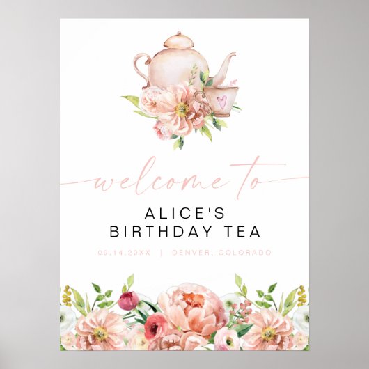 Poster ALICE Blush Floral Anniversaire Thé Brunch Bienven (Devant)
