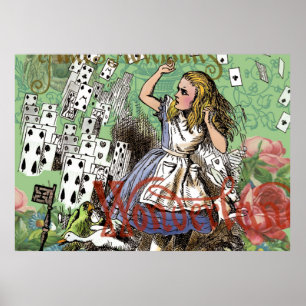 Poster alice cartes merveilleux chapeau lapin 