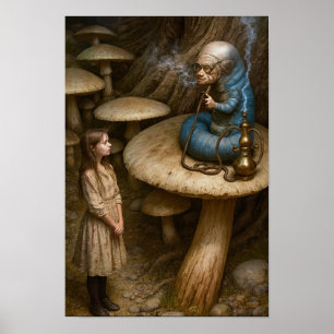 Poster Alice et chenille fumant le narguilé