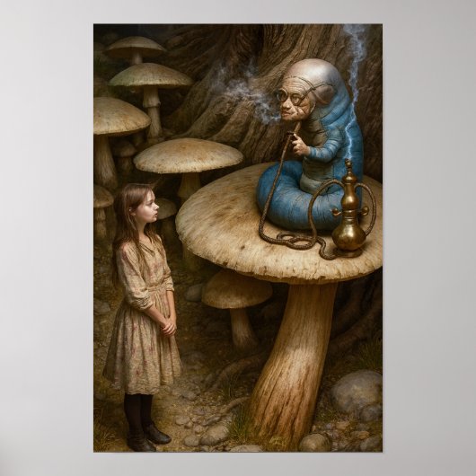 Poster Alice et chenille fumant le narguilé (Devant)